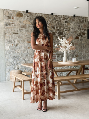 Robe longue à fleurs Aëlys - Chocolat
