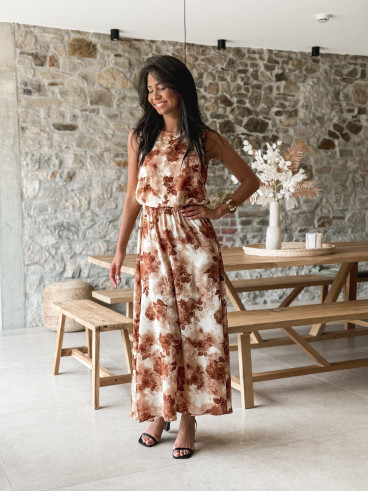 Robe longue à fleurs Aëlys - Chocolat