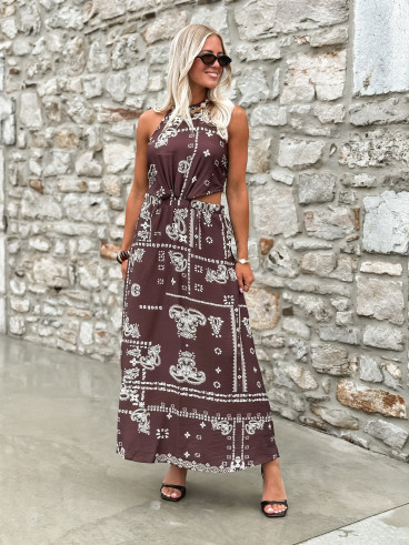 Robe longue à motifs Loélie - Chocolat