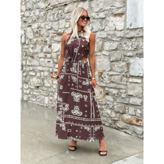 Robe longue à motifs Loélie - Chocolat