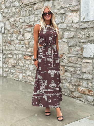 Robe longue à motifs Loélie - Chocolat