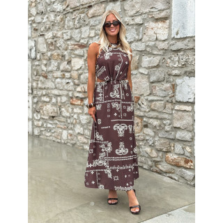 Robe longue à motifs Loélie - Chocolat