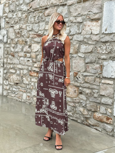 Robe longue à motifs Loélie - Chocolat