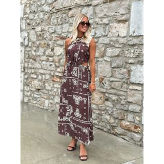 Robe longue à motifs Loélie - Chocolat