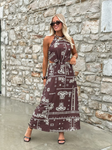 Robe longue à motifs Loélie - Chocolat