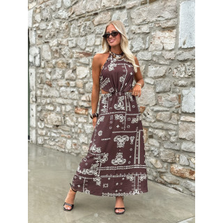 Robe longue à motifs Loélie - Chocolat
