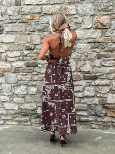 Robe longue à motifs Loélie - Chocolat