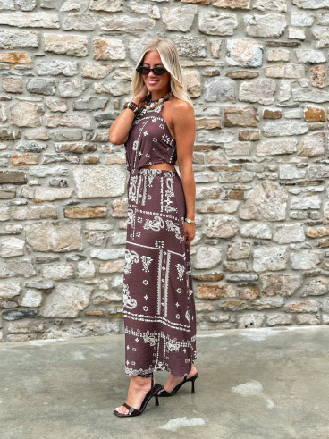 Robe longue à motifs Loélie - Chocolat