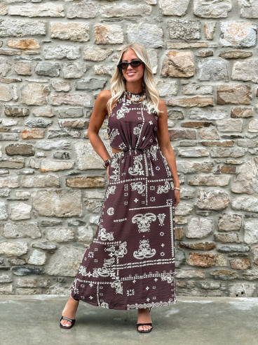Robe longue à motifs Loélie - Chocolat