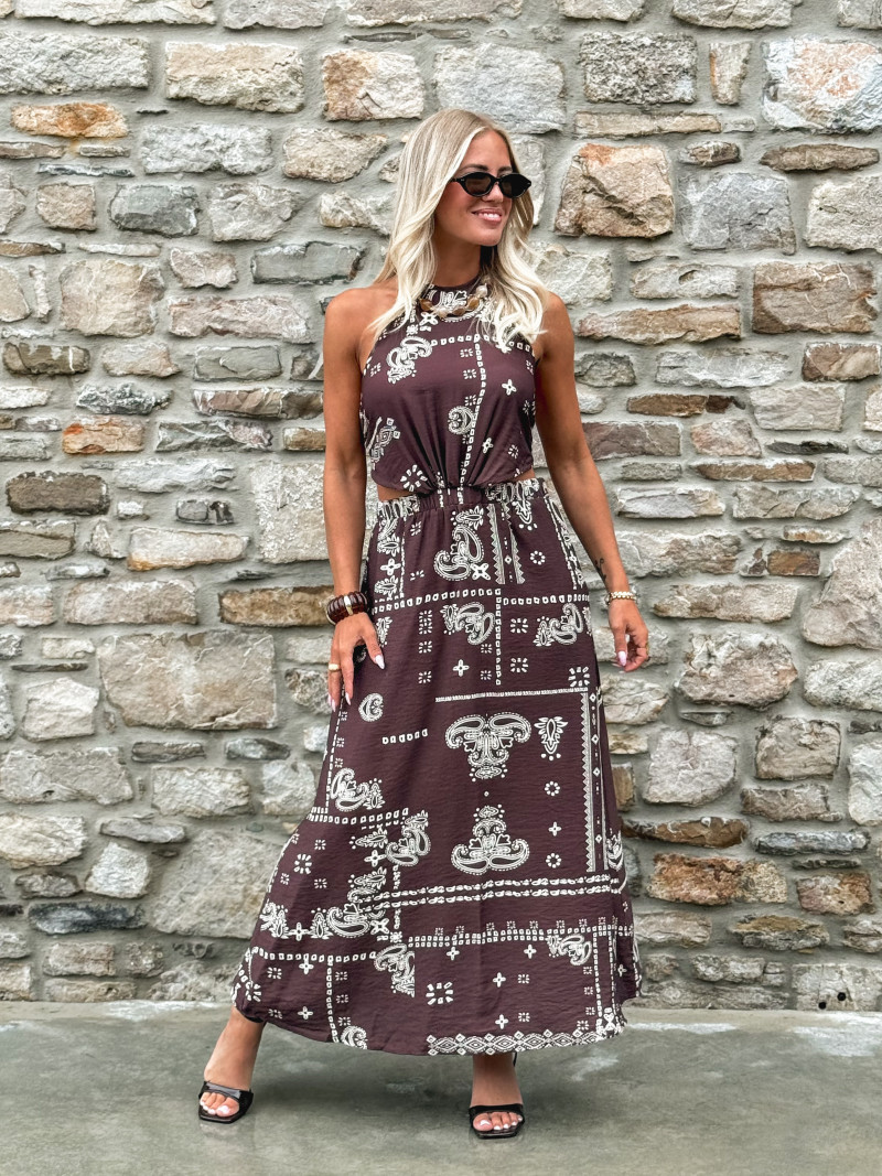 Robe longue à motifs Loélie - Chocolat
