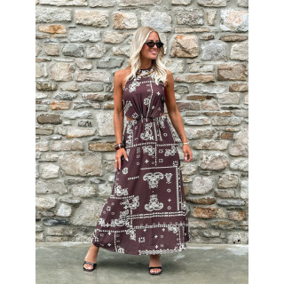 Robe longue à motifs Loélie - Chocolat