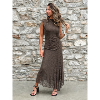 Robe longue en dentelle Anaïssa - Marron