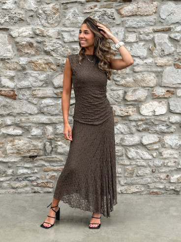 Robe longue en dentelle Anaïssa - Marron