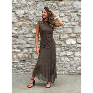 Robe longue en dentelle Anaïssa - Marron