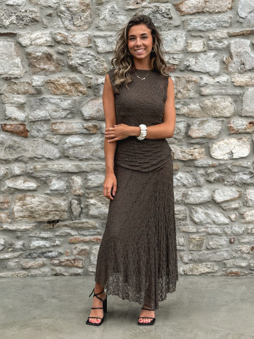 Robe longue en dentelle Anaïssa - Marron