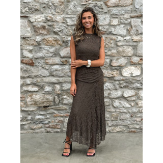 Robe longue en dentelle Anaïssa - Marron