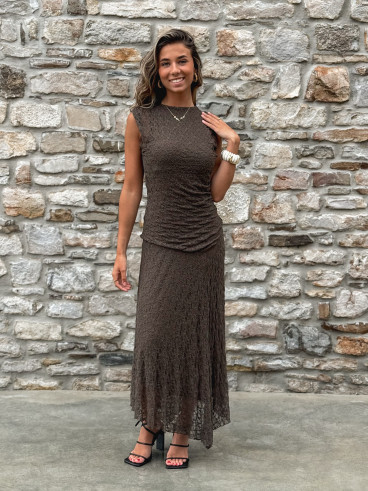 Robe longue en dentelle Anaïssa - Marron