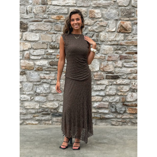 Robe longue en dentelle Anaïssa - Marron