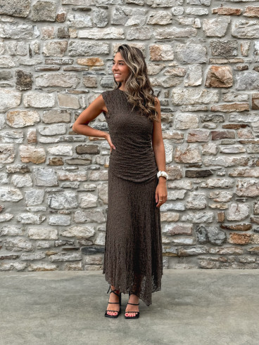 Robe longue en dentelle Anaïssa - Marron