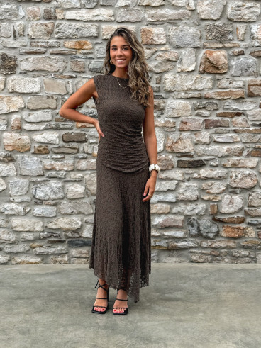 Robe longue en dentelle Anaïssa - Marron