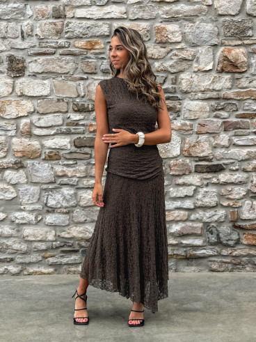 Robe longue en dentelle Anaïssa - Marron