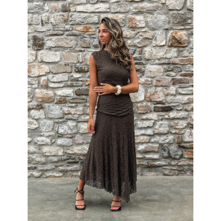 Robe longue en dentelle Anaïssa - Marron