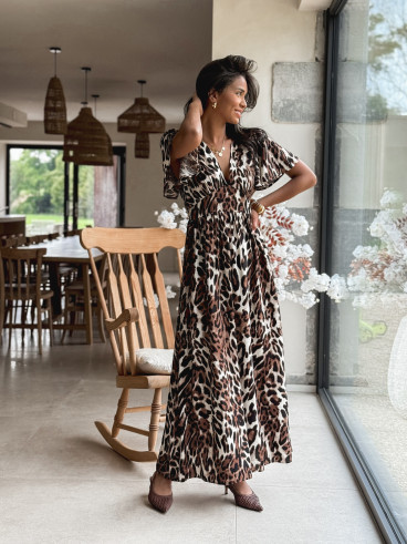 Robe longue léopard Lénaïs - Chocolat