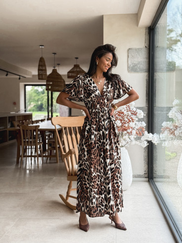 Robe longue léopard Lénaïs - Chocolat