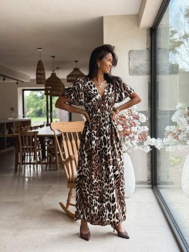 Robe longue léopard Lénaïs - Chocolat
