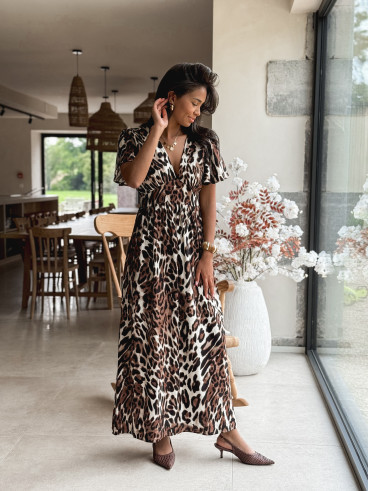 Robe longue léopard Lénaïs - Chocolat