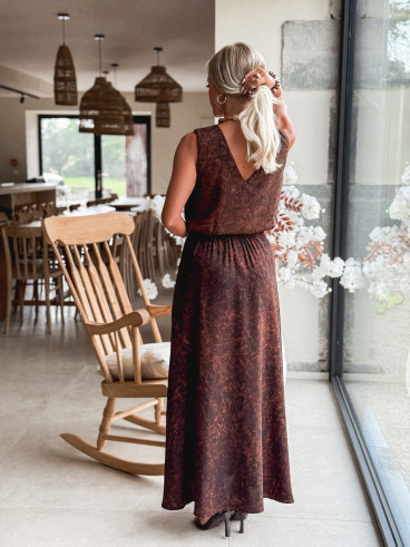 Robe longue léopard Anaïa - Chocolat