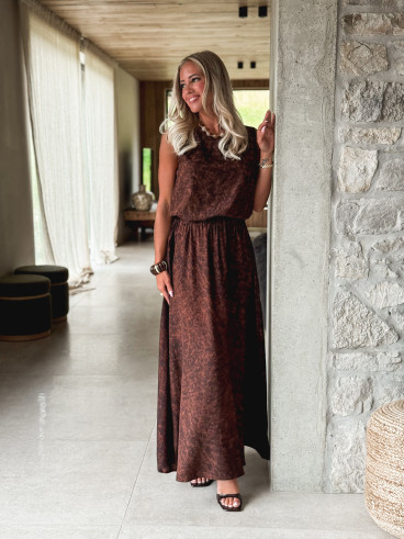 Robe longue léopard Anaïa - Chocolat