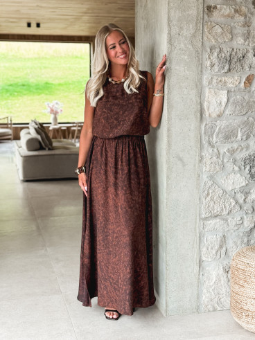 Robe longue léopard Anaïa - Chocolat