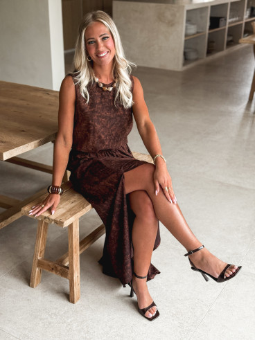 Robe longue léopard Anaïa - Chocolat