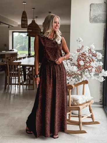 Robe longue léopard Anaïa - Chocolat