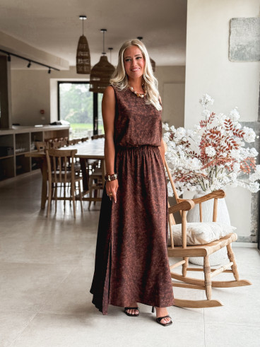 Robe longue léopard Anaïa - Chocolat