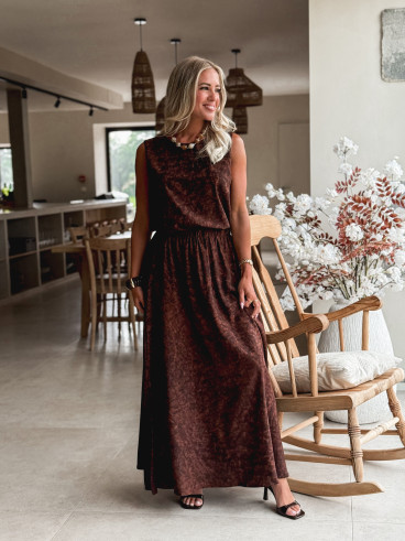 Robe longue léopard Anaïa - Chocolat