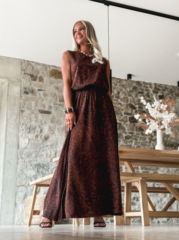 Robe longue léopard Anaïa - Chocolat
