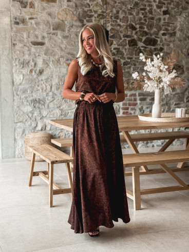 Robe longue léopard Anaïa - Chocolat