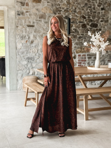 Robe longue léopard Anaïa - Chocolat