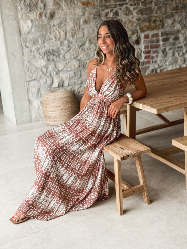 Robe longue à motifs Sloane - Ecru/Choco