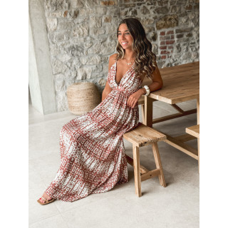 Robe longue à motifs Sloane - Ecru/Choco