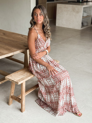 Robe longue à motifs Sloane - Ecru/Choco