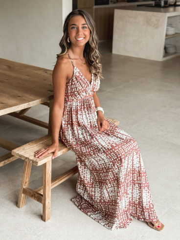 Robe longue à motifs Sloane - Ecru/Choco