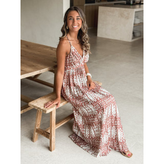 Robe longue à motifs Sloane - Ecru/Choco