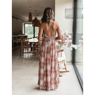 Robe longue à motifs Sloane - Ecru/Choco