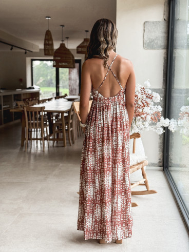 Robe longue à motifs Sloane - Ecru/Choco