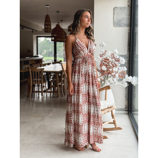 Robe longue à motifs Sloane - Ecru/Choco