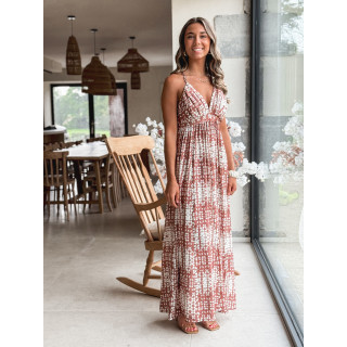 Robe longue à motifs Sloane - Ecru/Choco