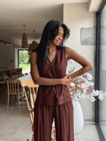 Blouse sans manches Léonia - Chocolat